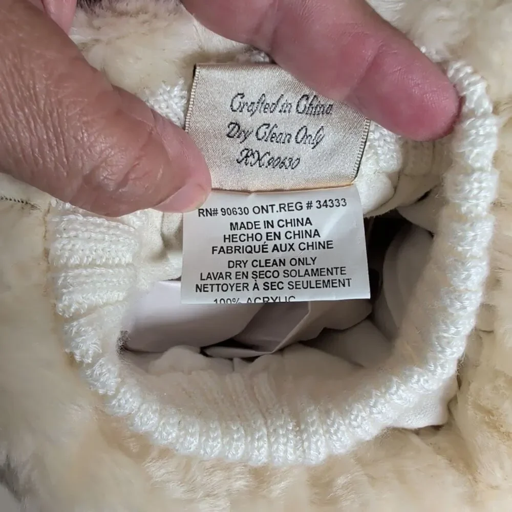 Isabella's Journey Ivory Faux Fur Hand Muff Neck Cord Winter Hand Warmer